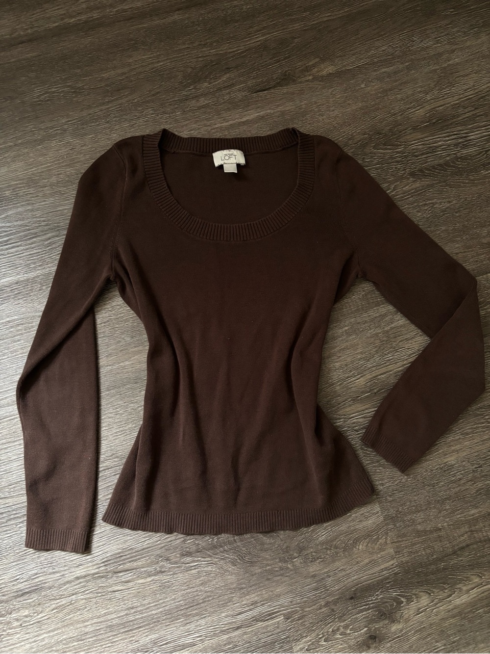 LOFT Brown Scoop Neck Long Sleeve Top